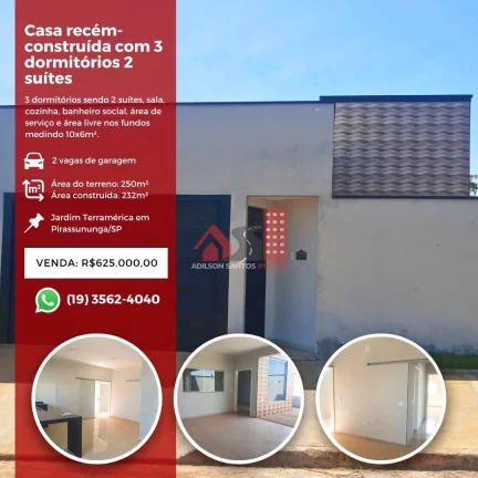 Casa com 3 dorms, Terramérica RS, Pirassununga - R$ 625 mil, Cod: 165