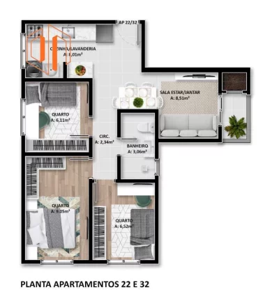 Imagem Apartamento para Venda em São José dos Pinhais, Parque da Fonte, 3 dormitórios, 1 banheiro, 1 vaga