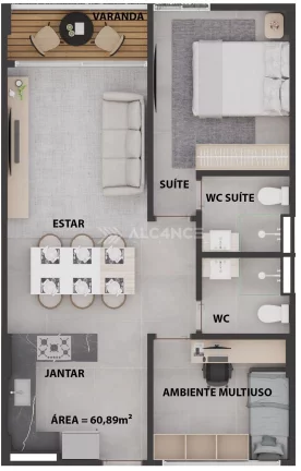 Imagem Apto - 2 Quartos - 1 Suíte - 60,89 m² - Cabo Branco, João Pessoa/PB