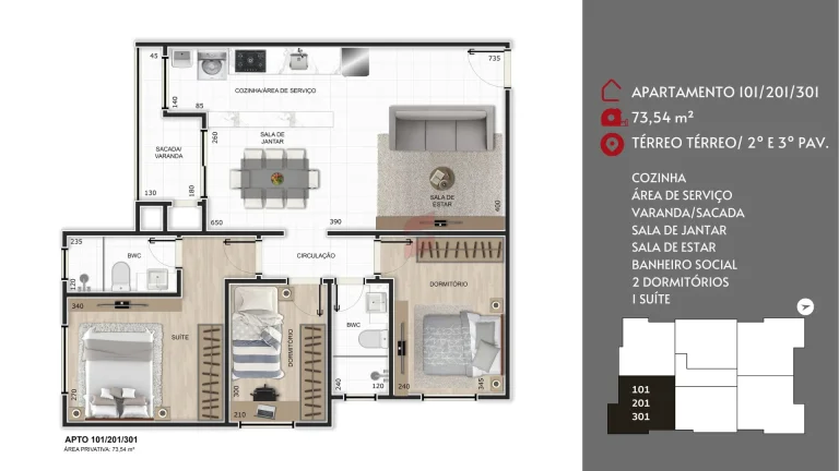 Imagem APARTAMENTO à venda com 62.38m² por R$ 368.000,00 no bairro Centro - PINHAIS / PR