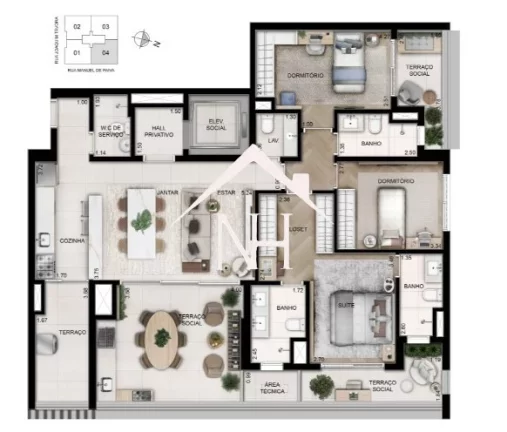 Imagem Cobertura de 239m c/ 3 suítes (1 master c/closet e terraço),terraço gourmet,piscina,fitness,coworking,pet place,playground,deck,salão de jogos,lobby