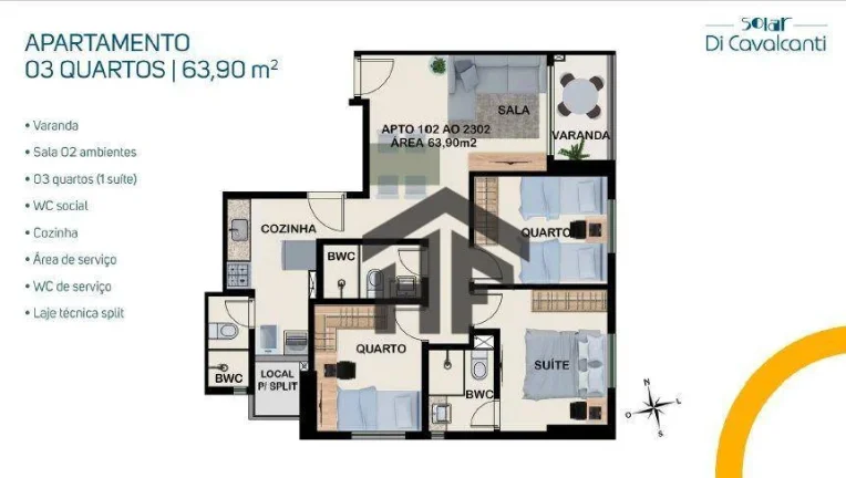 Imagem Apartamento de 63,90m² à venda, com 3 quartos, localizado na Madalena, Recife - Pernambuco.