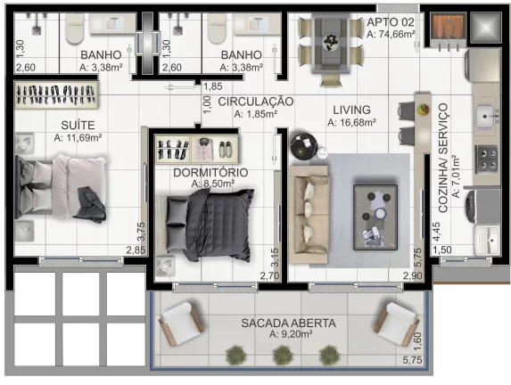 Imagem Apartamento à venda em Torres, Praia da Cal, com 2 quartos, 84,02m²