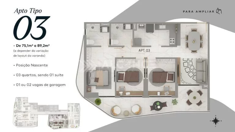 Imagem Apto Alto Padrão - 2 Quartos - 1 Suíte - 68,18 m² - Jardim Oceania, João Pessoa/PB