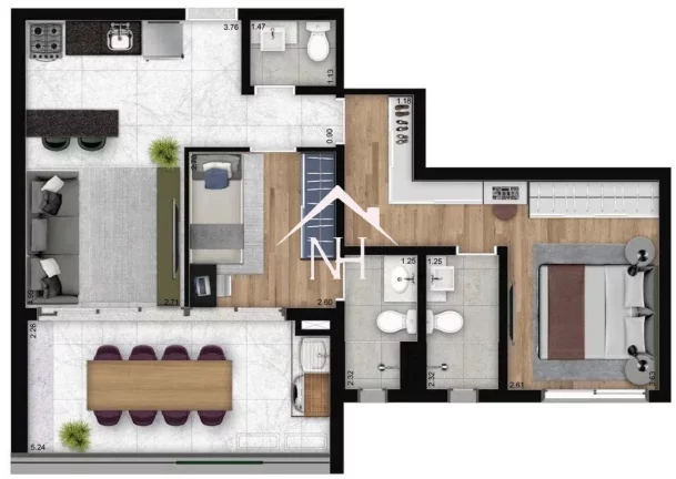 Imagem apartamento de 58m c/ 2 dormitórios (1 suíte),1 vaga,terraço gourmet,quadra de squash,espaço gourmet,academia, piscina, sauna, coworking, bicicletário