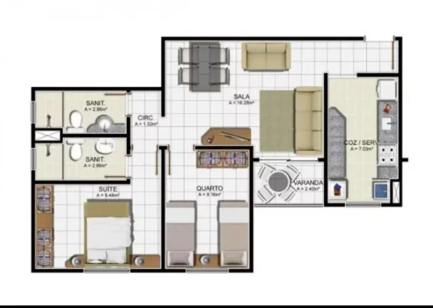 Imagem Apartamento no Parque das Fontes - 2 Quartos, Área de Lazer, 6º Andar | Contato: (79) 98834-9621