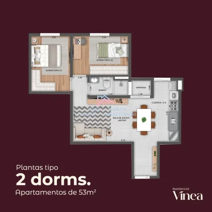 Imagem Apartamentos à venda Residencial Vinea - Área útil 49 a 53 m2 - 2 dormitórios - 1 vaga - Jundiaí / S