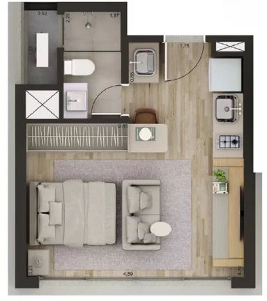 Imagem Apartamento à venda em São Paulo-SP, Bosque da Saúde: 1 quarto, 1 banheiro, 26,00 m² de área - Florea Bosque da Saúde
