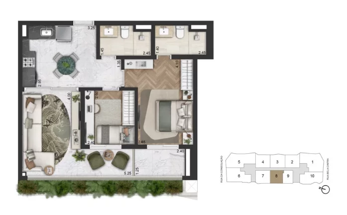 Imagem Apartamento à venda em São Paulo-SP, Consolação: 2 quartos, 2 suítes, 3 banheiros, 1 vaga - 102m² - On The Sky Bela Cintra.