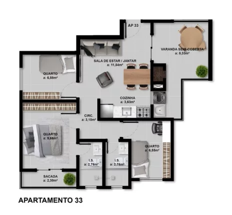 Imagem Apartamento para Venda em São José dos Pinhais, Afonso Pena, 3 dormitórios, 1 suíte, 2 banheiros, 1 vaga