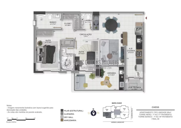 Imagem CHESS, apartamento, 2 suítes, Zona Sul, 86m², Uberlândia/MG