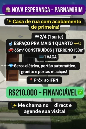 Imagem Casa para Venda em Parnamirim, Nova Esperança, 2 dormitórios, 1 suíte, 2 banheiros, 1 vaga