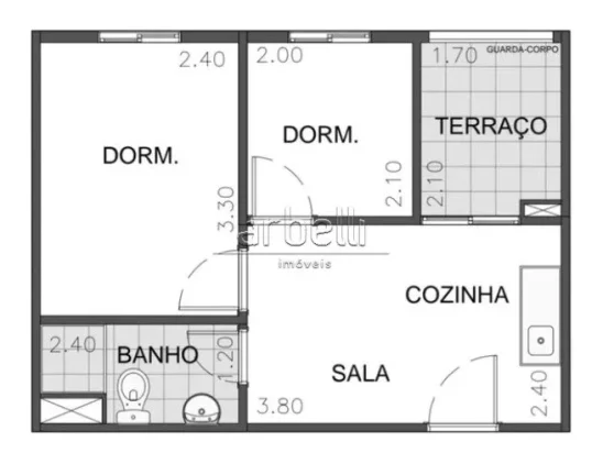 Imagem Apartamento com 31 M², 2 dormitórios, 1 banheiro social, cozinha integrada com a sala e varanda, s...