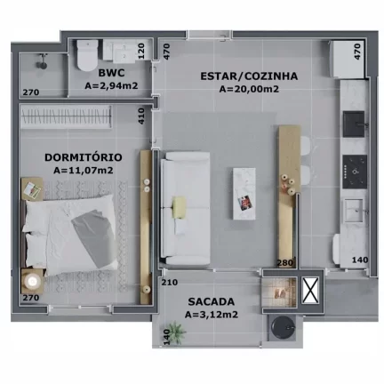 Imagem Apartamento de 1 dormitório na Cachoeira do Bom Jesus, Florianópolis/SC