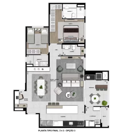 Imagem Évora: Apartamento Plaenge de 132m² - 3 Suítes no Jardim das Américas