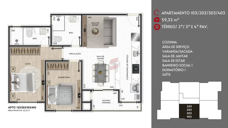 Imagem APARTAMENTO à venda com 62.38m² por R$ 368.000,00 no bairro Centro - PINHAIS / PR