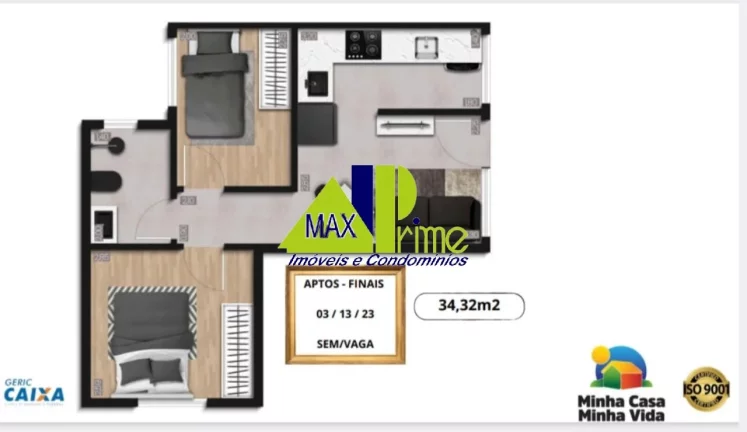 Imagem APARTAMENTO 34M²/02 D0RMITÓRIOS/SACADA/