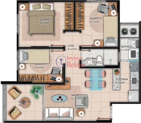 Imagem Apartamento na planta de 2 quartos 49,80m² Na Pedreira
