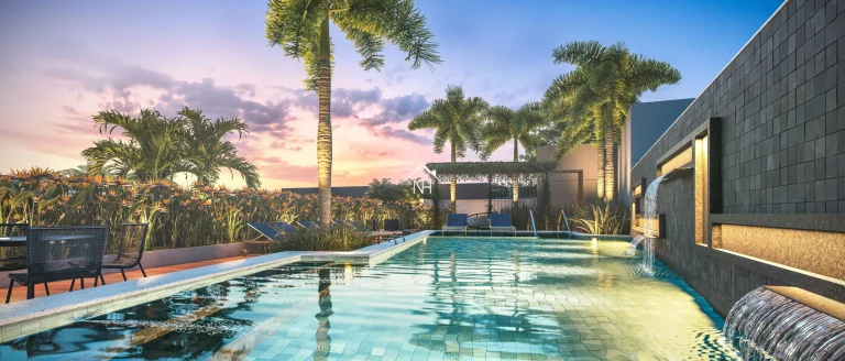 Imagem Studio de 25m² com Dormitório, Varanda, Terraço Externo com Horta, Salão de Festas, Piscina com Spa, Deck Molhado, Fitness, Churrasqueira, Espaço Zen