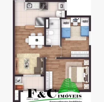 Imagem Apartamento para Venda em Limeira, Parque das Nações, 2 dormitórios, 1 banheiro, 1 vaga