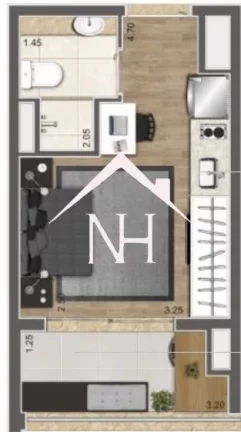 Imagem Studio de 26m com terraço, Piscina Aquecida, Solarium, Churrasqueira, Espaço Gourmet, Academia, Brinquedoteca, Quadra, Salão de Festas, Playgroung