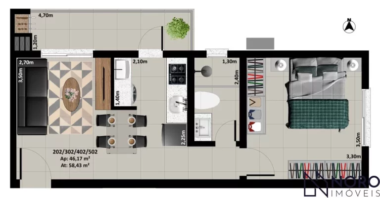 Imagem Apartamento Moderno de 1 Dormitório com Churrasqueira e Sacada - Próximo à UFSM