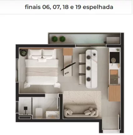 Imagem Loft para Venda em São José dos Pinhais, Centro, 1 dormitório, 1 suíte, 1 banheiro