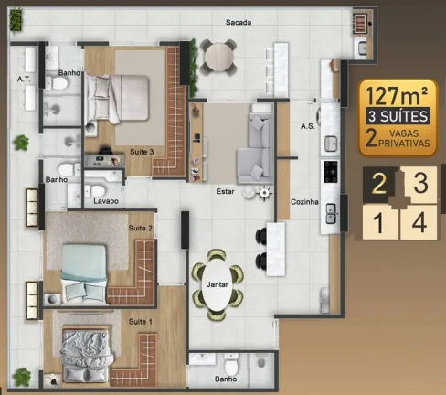 Imagem APARTAMENTO COM 127.84 m² - FORTE - PRAIA GRANDE SP