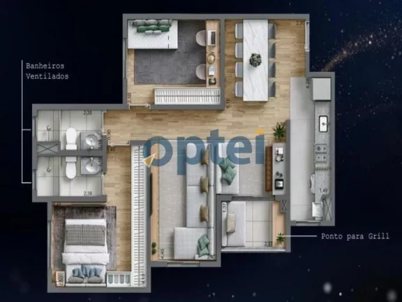 Imagem APTO DE 69,36 M² , 2 vagas A VENDA COM 3 DORMS - LIVING MAGIC RUDGE RAMOS