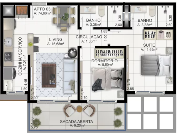 Imagem Apartamento à venda em Torres, Praia da Cal, com 2 quartos, 84,02m²