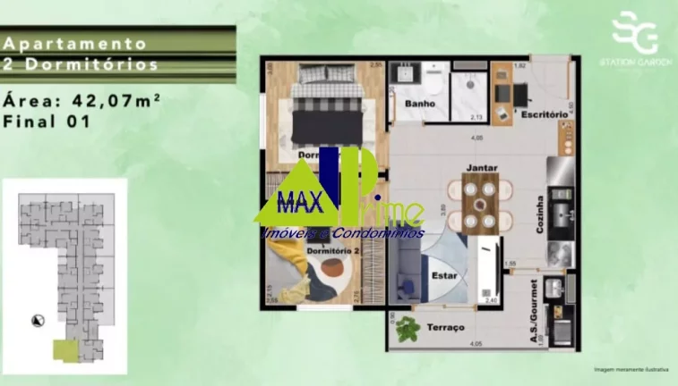 Imagem APARTAMENTO 42M²/02 DORMITÓRIOS/SACADA/01 VAGA/