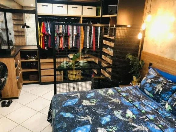 Imagem Studio bem distribuído, 1 dormitório, 1 banheiro, sala, home office, cozinha americana, quarto e c...