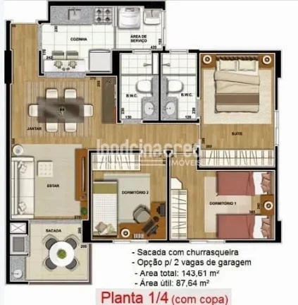 Imagem Apartamento no 17º andar no Terrasse Jardin, sol da manhã, completo em armários, com sacada envidraçada, 2 vagas paralelas e ar-condicionado.