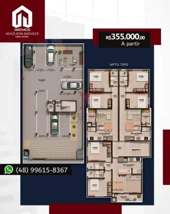 Imagem Apartamentos à venda, em São José-SC, no Bairro Serraria, com 2 quartos, sendo 1 suíte