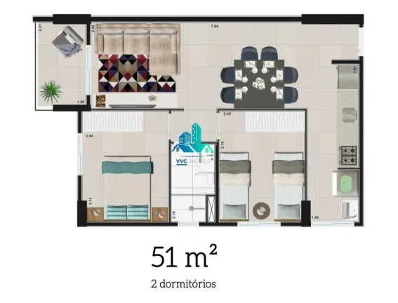 Imagem Apartamento Novo 51m2 com 2 Dorms, Varanda e Vaga – Oportunidade!