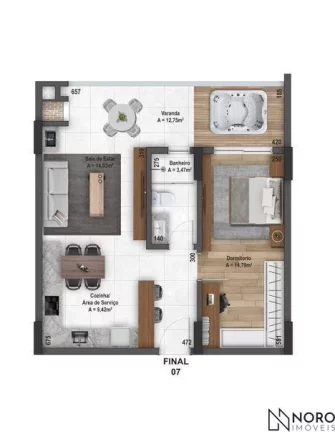Apartamento à venda de 1 dormitório perto da UFN