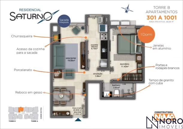Imagem APARTAMENTO 1 DORMITÓRIO - SEMIMOBILIADO-PRÓXIMO A UFN - BAIRRO ROSÁRIO