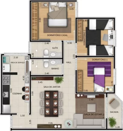 Imagem APARTAMENTO RESIDENCIAL PORTAL DO SOL - 3 DORMITÓRIOS