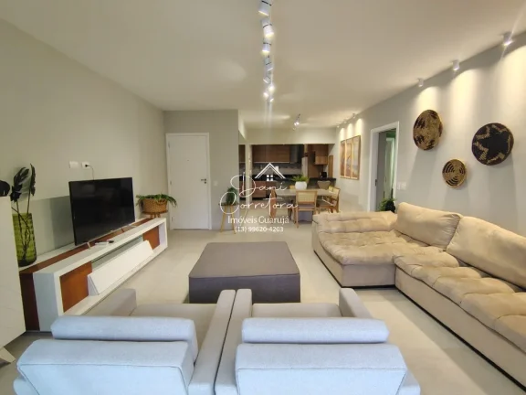 Imagem Apartamento atualizado e reformado com vista para o mar e lazer, 3 quartos com suíte e 2 vagas na Pitangueiras, Guarujá-SP - 165m² de área.
