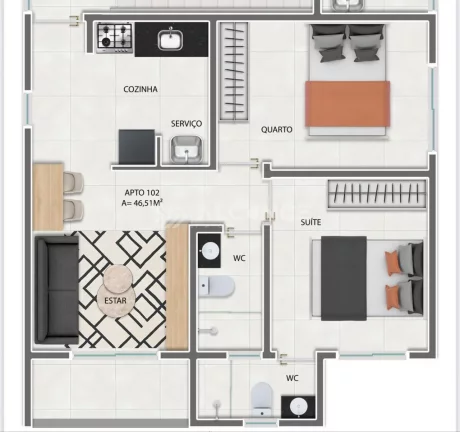 Imagem Apto - 2 Quartos - 1 Suíte - 43,56 m² - Ernesto Geisel, João Pessoa/PB