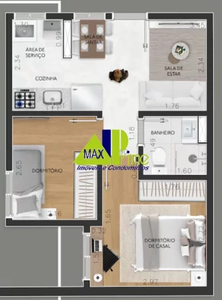 Imagem APARTAMENTO 35M²/02 DORMITÓRIOS/01 VAGA COBERTA