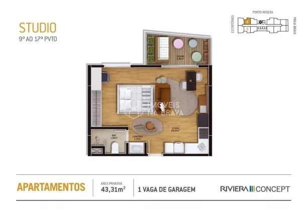 Imagem APARTAMENTO 1 DORMITORIO 1 VAGA DE GARAGEM - A VENDA - PRAIA BRAVA ITAJAI/SC