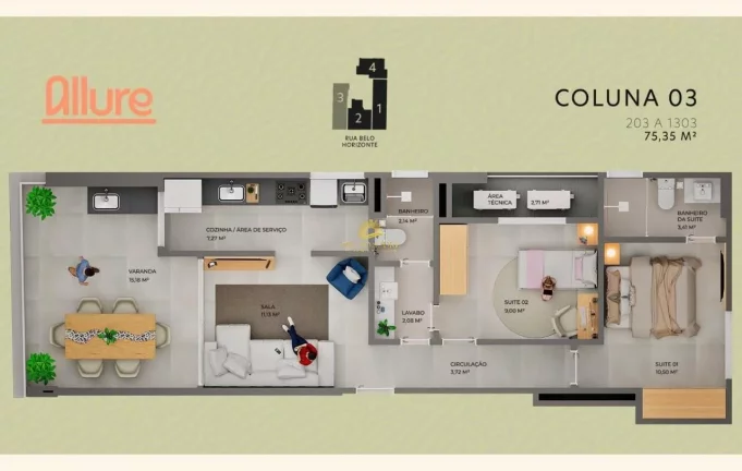 Imagem Descubra o encantador Allure Praia do Morro em Guarapari! Este apartamento de 58 m² possui 2 dormit...