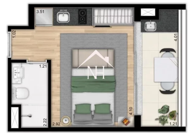 Imagem studio de 36m com dormitório e terraço,Churrasqueira,Cinema,Piscina,Salão de festas,Redário,Terraço,coworking Bicicletário,Coworking,fitnss,lavanderia