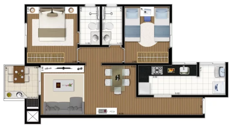 Imagem Apartamento à venda em Santo André-SP: 2 quartos, 1 suíte, 2 banheiros, 2 vagas. Conheça o Residencial Memphis no bairro Campestre!