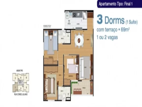 Imagem Aluguel de Apartamento de 2 Quartos na Vila Humaitá - Condomínio Ideale Aramaçan - Santo André-SP