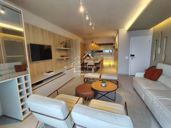 Imagem Apartamento atualizado e reformado com vista para o mar e lazer, 3 quartos com suíte e 2 vagas na Pitangueiras, Guarujá-SP - 165m² de área.