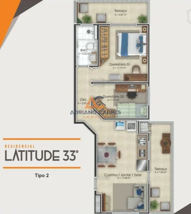 Imagem Apartamento com 02 dormitórios, 01 banheiro e 01 vaga de garagem, localizado na Meia Praia em Navegantes - Adriano Carpes Imóveis vende