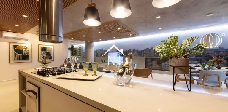 Imagem apartamento de 154m c/ 3 suites, terraço gourmet, hall privativo, depósito, 2 vagas, piscina, deck, solarium, sauna, salão de festas, churrasqueira