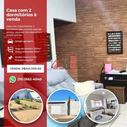 Casa com 2 dorms, Jardim Verona II, Pirassununga - R$ 345 mil, Cod: 208